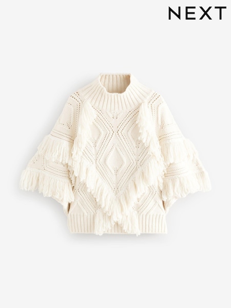 Écru - Tassle Knit Poncho (AA1596) | € 75
