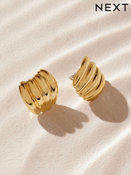Gold Tone Stainless Steel Curved Ridge Stud Earrings (AA1599) | AED63