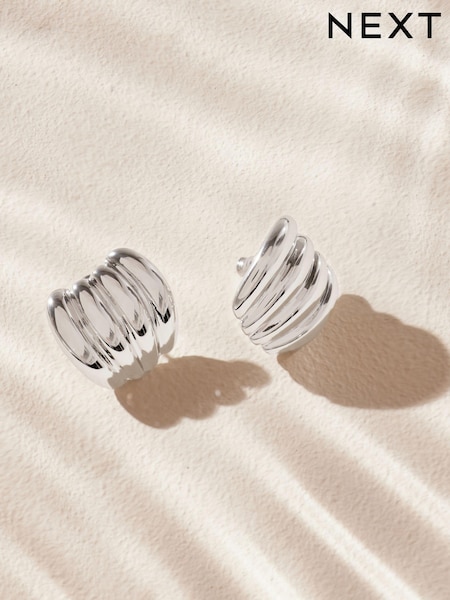 لون فضي - Stainless Steel Curved Ridge Stud Earrings (AA1601) | ‏63 د.إ.‏