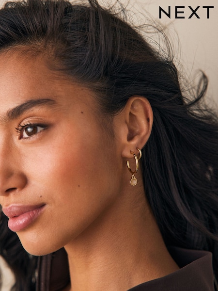 Gold Tone Stainless Steel Semi Precious Hoop Earrings (AA1602) | 90 QAR