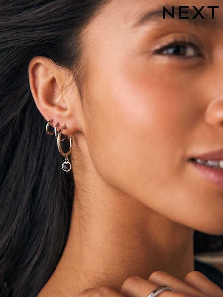 Silver Tone Stainless Steel Semi Precious Hoop Earrings (AA1603) | 90 QAR