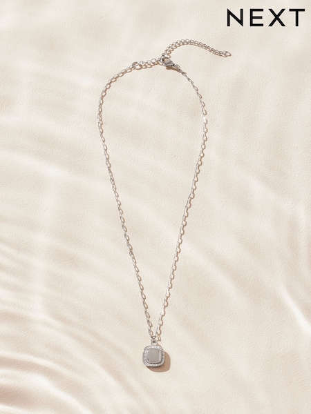 Silver Tone Stainless Steel Square Pendant Necklace (AA1630) | €31.50