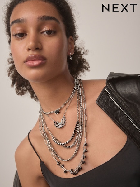 Silver Tone Multi Layer Boho Necklace (AA1639) | 90 QAR