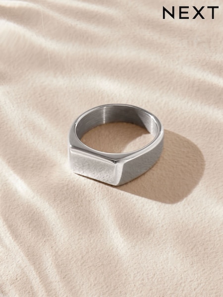 Silver Tone Stainless Steel Rectangular Signet Ring (AA1650) | €10