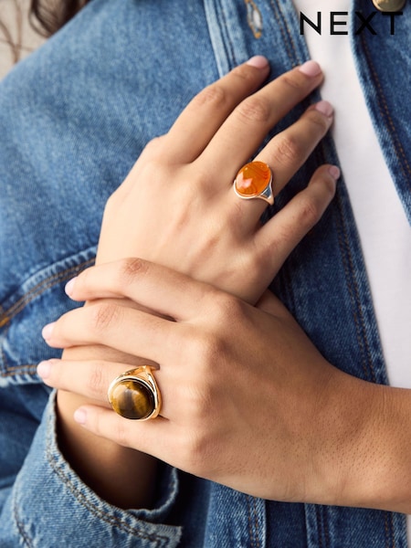 لون ذهبي - Tigers Eye Chunky Rings 2 Pack (AA1656) | ‏59 د.إ.‏