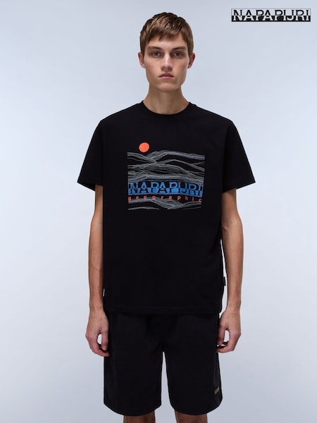 Napapijri Buti 100% Cotton Short Sleeve Black T-shirt (AA1720) | ‏176‏₪