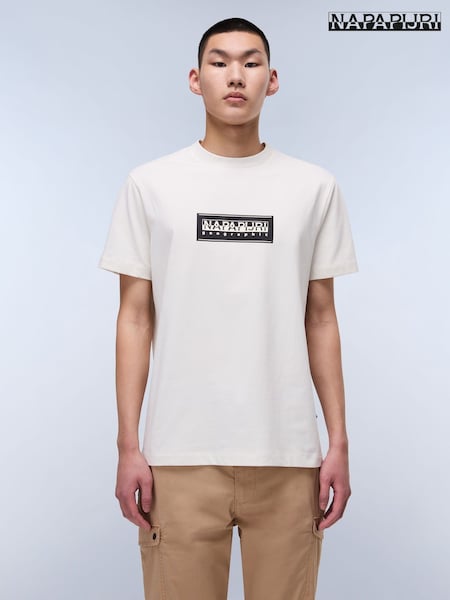 Napapijri Box Logo Short Sleeve 100% Cotton White T-Shirt (AA1782) | 223 LEI