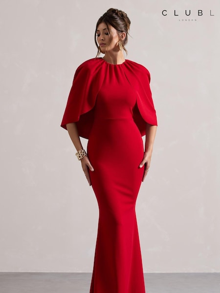 Club L London Red Kianne Draped Short Sleeve Maxi Dress (AA1866) | €54