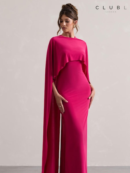 Club L London Pink Padma Draped Maxi Dress With Cape Sleeves (AA1874) | €65