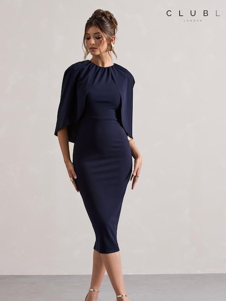 Club L London Blue Sweeney Draped Short Sleeve Midi Dress (AA1879) | €44.50