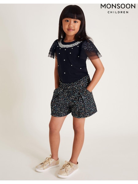 Monsoon Blue Tweed Shorts (AA1888) | €16 - €18