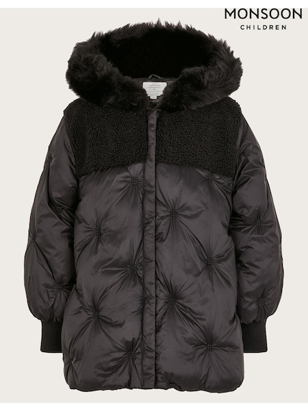 Monsoon Black Chester Quilted Borg Coat (AA1896) | AED462 - AED533