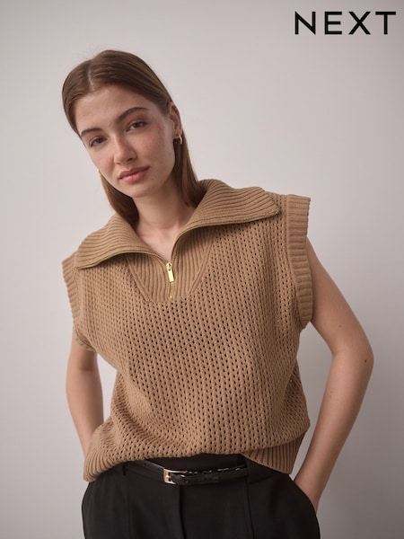 Camel Funnel Neck Knitted Tank (AA1913) | €52