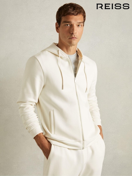 Reiss Off White Sutton Cotton-Blend Fleeceback-Jersey Zipped Hoodie (AA1951) | €180