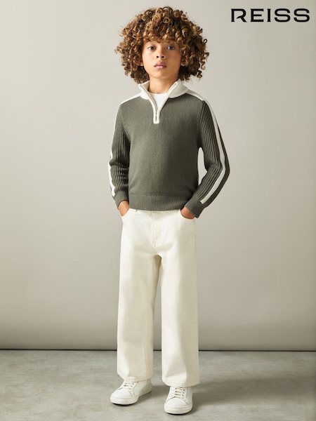 Reiss Sage/White Carnellis 9-13 yrs Zipped Funnel-Neck Jumper with Wool and Cotton (AA1955) | €67