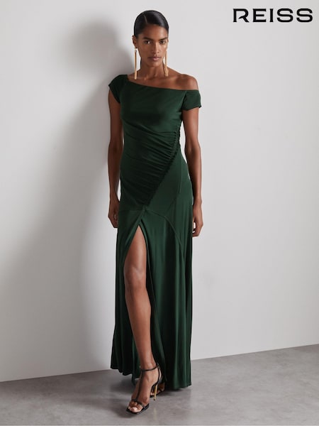 Reiss Green Elliotte Atelier Gathered Crepe-Jersey Maxi Dress (AA1956) | R$ 2,915