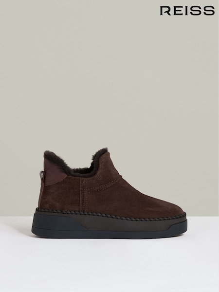 Reiss Chocolate Sylvie Shearling-Lined Suede Ankle Boots (AA1958) | AED1,210