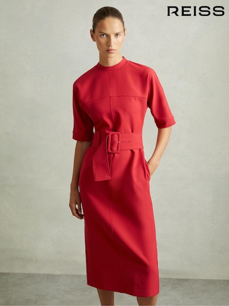 Reiss Red Naya Belted Midi Dress (AA1959) | €303