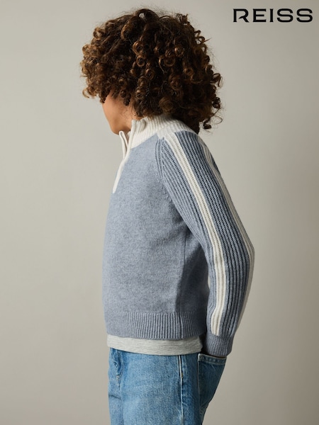 Reiss Blue/White Carnellis 9-13 yrs Zipped Funnel-Neck Jumper with Wool and Cotton (AA1961) | €35