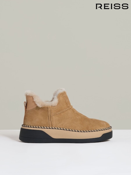 Reiss Tan Sylvie Shearling-Lined Suede Ankle Boots (AA1963) | AED1,210