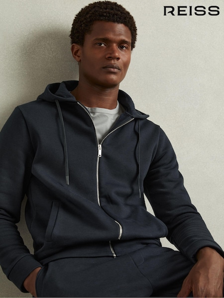 Reiss Navy Sutton Cotton-Blend Fleeceback-Jersey Zipped Hoodie (AA1964) | 867 QAR