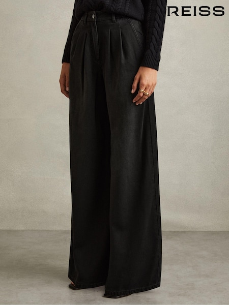 שחור - Reiss Raymond Double Pleat Wide Leg Jeans (AA1970) | ‏1,006‏₪