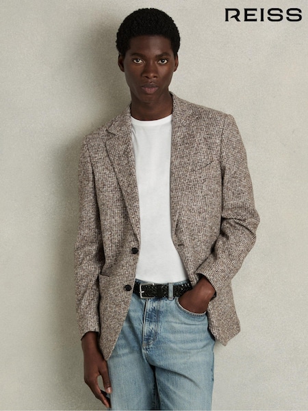 Vaaleanruskea - Reiss Mineral Tweed Single Breasted Blazer With Wool (AA1977) | €469