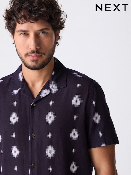 כחול אינדיגו - Printed Short Sleeve 100% Cotton Shirt (AA1983) | ‏110‏₪