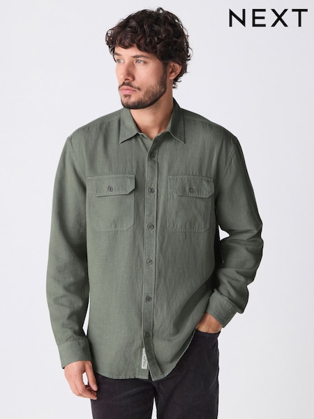 Khaki Green Cotton Tencel Blend Long Sleeve Shirt (AA1987) | €42