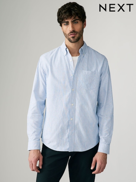 Blue/White Stripe Long Sleeve Oxford 100% Cotton Shirt (AA1989) | kr460