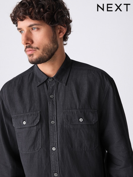 Black Cotton Tencel Blend Long Sleeve Shirt (AA1992) | 96 QAR