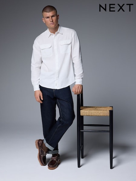 White Cotton Tencel Blend Long Sleeve Shirt (AA1993) | 96 QAR