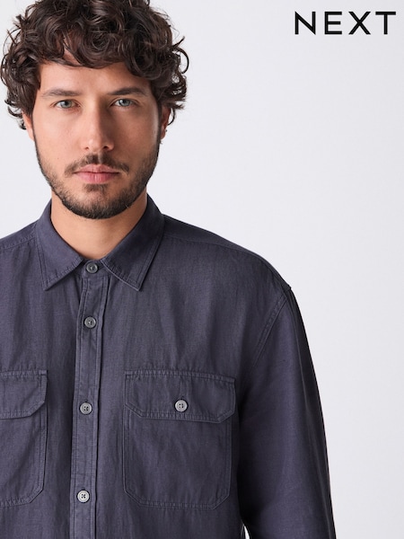 Blue Cotton Tencel Blend Long Sleeve Shirt (AA1994) | €14