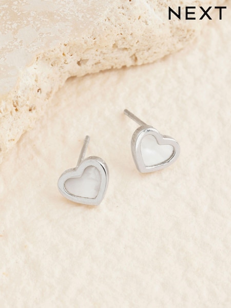 Sterling Silver Mother Of Pearl Heart Earrings (AA2002) | €22