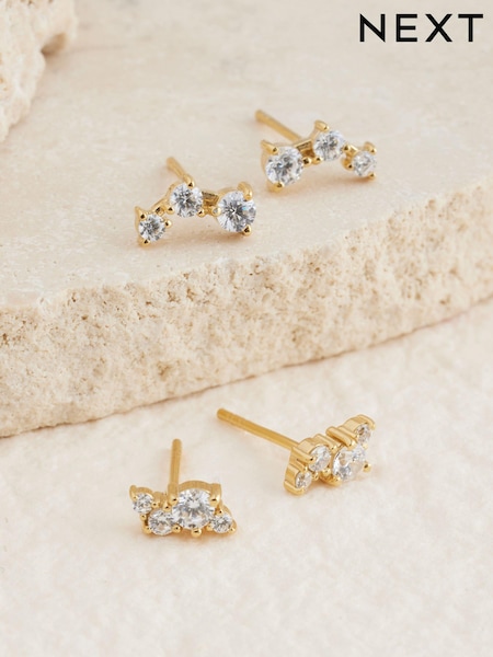Gold Plated Sterling Silver Sparkle Stud Earrings 2 Pack (AA2004) | €34.50