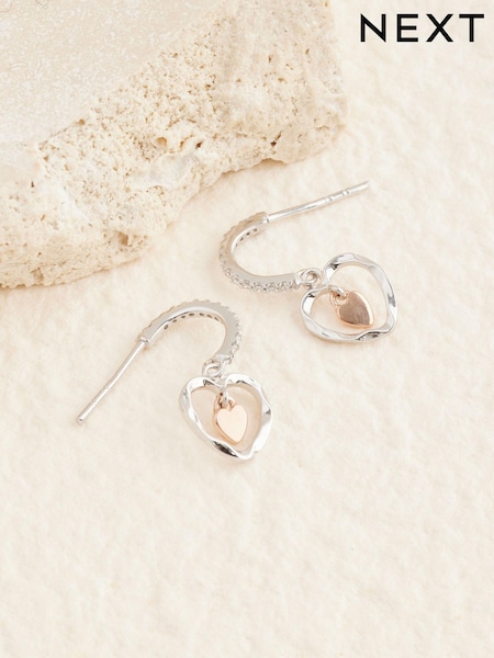Sterling Silver Mixed Metal Heart Drop Earrings (AA2006) | €31.50
