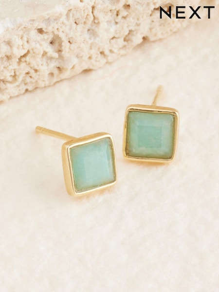 Gold Plated Sterling Silver Square Stone Stud Earrings (AA2007) | ₪73