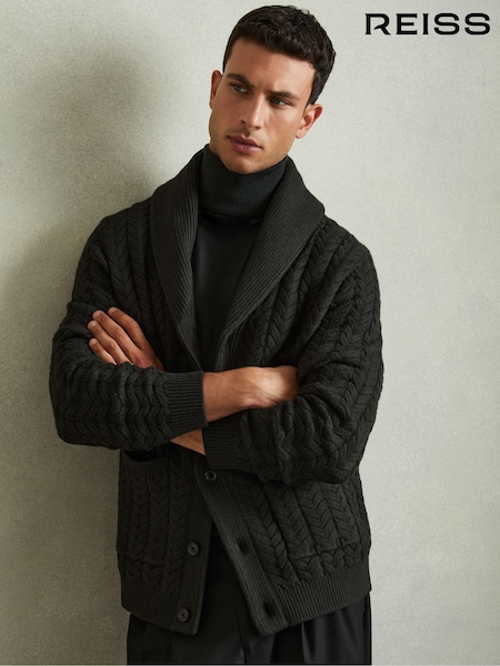 Waldgrün - Reiss Armitage Cabled Shawl Collar Cardigan with Cotton and Wool (AA2010) | 227 €