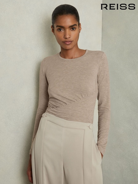 Reiss Neutral Ana Marled Asymmetric Ruched Top (AA2013) | €36