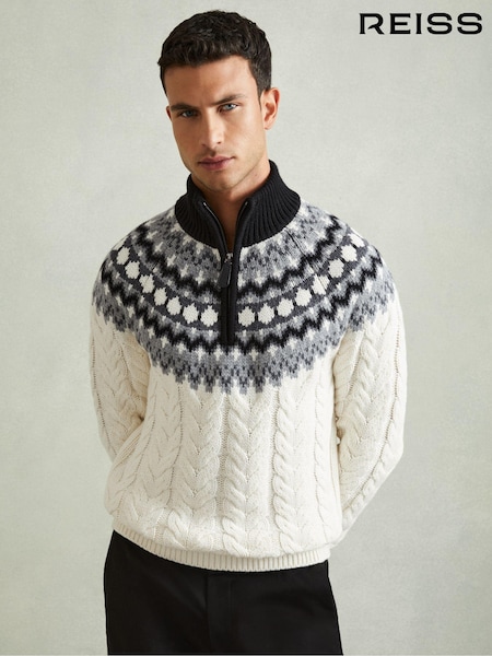 Reiss Black/White Colorado Zipped Jumper with Cotton and Wool (AA2019) | €225