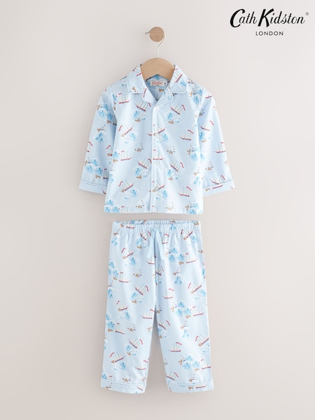 Blue/White Cath Kidson Boat Single Button Through 100% Cotton Pyjamas Set (AA2068) | R$ 195 - R$ 255
