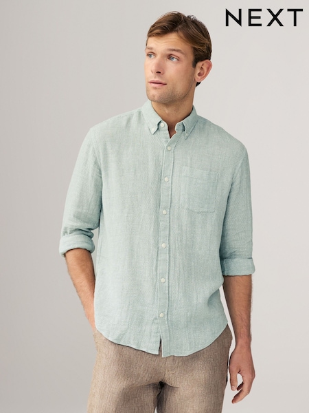 Sage Green Standard Collar Cotton Linen Blend Long Sleeve Shirt (AA2096) | €40