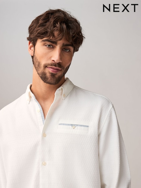 White Textured Long Sleeve 100% Cotton Shirt (AA2097) | €37