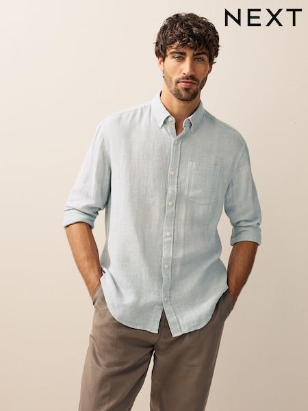 رمادي - ياقة قياسية - Cotton Linen Blend Long Sleeve Shirt (AA2100) | ‏14 ر.ع.‏