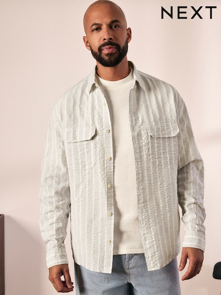 Green Long Sleeve Seersucker Stripe Shirt (AA2101) | €34