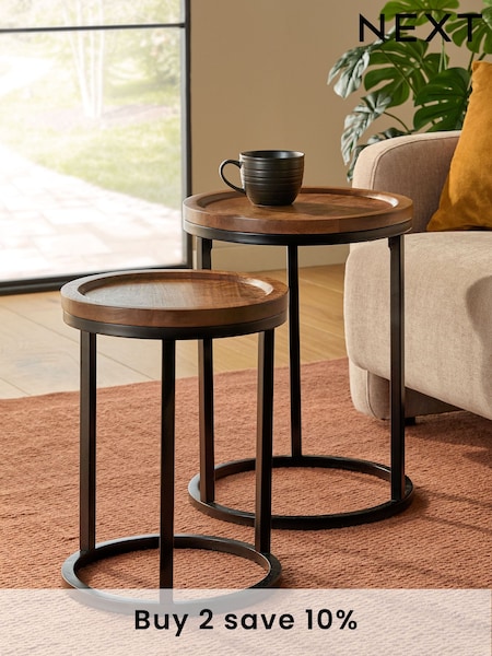 Dark Valencia Mango Wood Round Set of 2 Nest of Tables (AA2109) | €305
