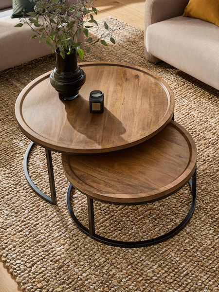 Dark Valencia Mango Wood Nest of 2, Round Coffee Table (AA2111) | €520