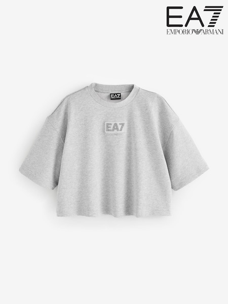 Emporio Armani EA7 Grey Sparkle Embroidered Logo Heavy Jersey T-Shirt (AA2166) | €119