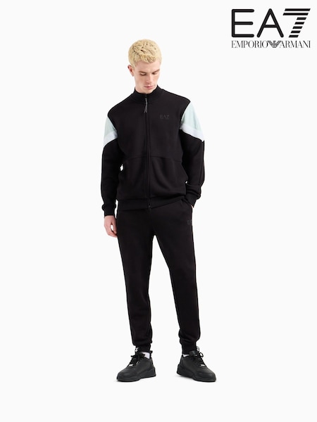 Emporio Armani EA7 Full Zip Contrast Logo 100% Cotton Black Tracksuit (AA2167) | €245