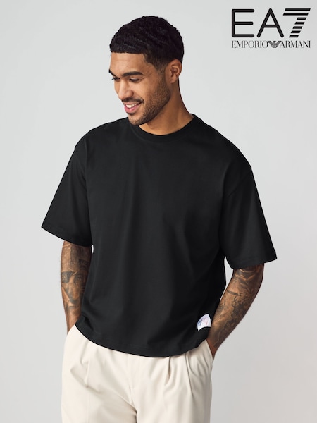 Emporio Armani EA7 Boxy Logo Back Graphic 100% Cotton Black T-Shirt (AA2171) | 183 QAR